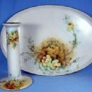 Hand Painted DRESSER TRAY & CANDLEHOLDER - MZ Austrian Ware - Austria Porcelain