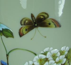 Bristol ART GLASS Vase hand painted - attributed to Webb Butterfly & Florals Art Glass