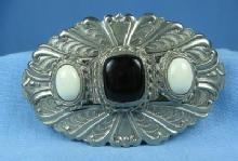 Silver Ebony & White Hair Clip - Vintage Jewelry Accessory