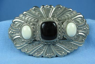 Silver Ebony & White Hair Clip - Vintage Jewelry Accessory