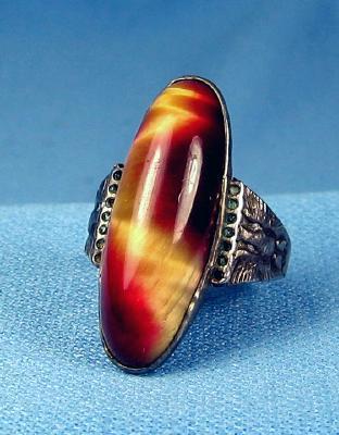 Fire Agate and Sterling Silver Ring - Vintage Jewelry