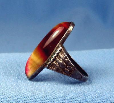 Fire Agate and Sterling Silver Ring - Vintage Jewelry