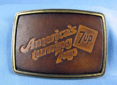 7up Soft Drink Advertising Belt Buckle - Leather Belt Buckle AMERICA'S TURNING 7up ...