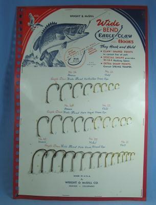 old EAGLE CLAW Salesman Sample WIDE Bend FISH HOOK Display - Sporting Advertising