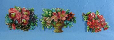 old vintage Victorian Die-Cut FLOWERS and FLOWER BASKETS - paper