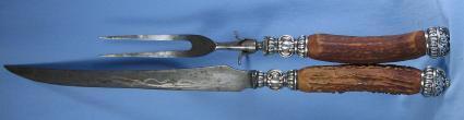 Sterling Silver and Stag Antler Cutlery Set - Antique Victorian Knife & Fork