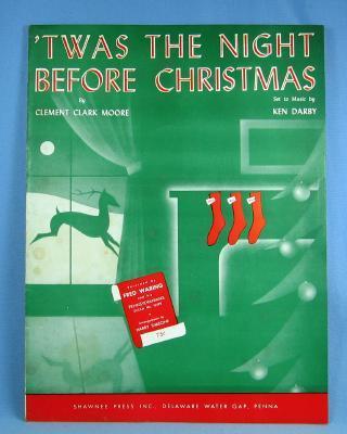 old TWAS THE NIGHT BEFORE CHRISTMAS - Vintage Sheet Music - paper