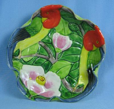 Majolica Tropical BIRD Dish - Vintage Art Pottery