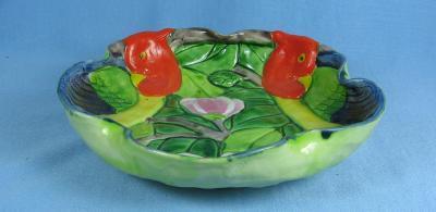 Majolica Tropical BIRD Dish - Vintage Art Pottery