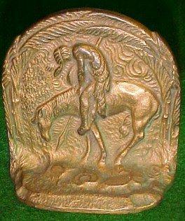 Bronze Native American THE TRAIL'S END Book Ends - Metalware