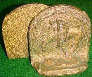 Bronze Native American THE TRAIL'S END Book Ends - Metalware