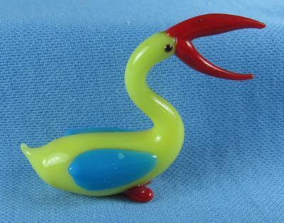 Mini Glass Bird STORK - Bohemian Czech Art Glass Miniature Bird