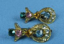 Jewelry Multi Color Spring-Back Cuff Links Green, Pink, Blue and Gold - Estate Jewelry