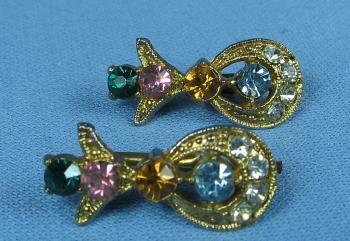 Jewelry Multi Color Spring-Back Cuff Links Green, Pink, Blue and Gold - Estate Jewelry