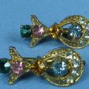 Jewelry Multi Color Spring-Back Cuff Links Green, Pink, Blue and Gold - Estate Jewelry