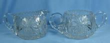Pitkins & Brooks Cut Glass Sugar & Creamer ~ Heart Globe Cut