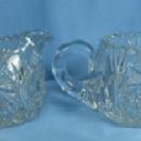 Pitkins & Brooks Cut Glass Sugar & Creamer ~ Heart Globe Cut