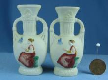 Mini Miniature Bisque Vases - Lively Lady in Gown - Vintage Porcelain