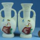 Mini Miniature Bisque Vases - Lively Lady in Gown - Vintage Porcelain