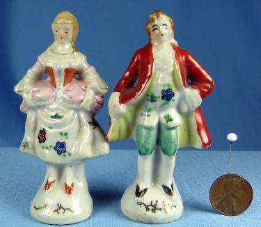 Mini Colonail People - Miniature Man & Woman Figurines - Vintage Porcelain