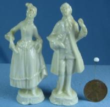 Mini Miniature Victorian Man & Woman Figurines - Vintage Porcelain Mini