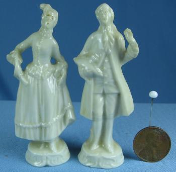Mini Miniature Victorian Man & Woman Figurines - Vintage Porcelain Mini