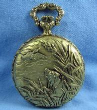 old Swiss Made 17 jewel Pocket Watch - Hunt Scene DOG & DUCK Vintage Jewelry
