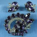 Eisenberg Amethyst & Rhinestone Brooch w/matching Clip Earring ~ Antique Designer Costume Jewelry