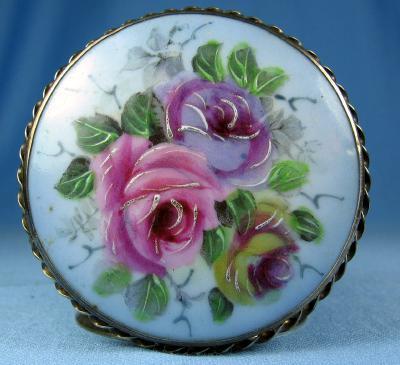 Jewelry Pin vintage Hand Painted Victorian Porcelain Brooch - Awesome HUGE Estate Jewelry