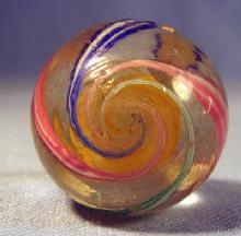 vintage Double Pontil Glass Marble - Transparent Swirl RIBBON Core Marble - toy