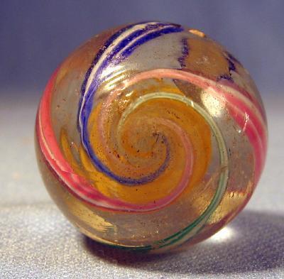 vintage Double Pontil Glass Marble - Transparent Swirl RIBBON Core Marble - toy