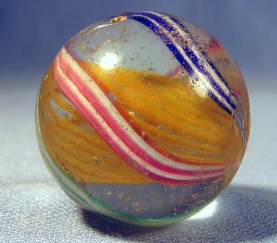 vintage Double Pontil Glass Marble - Transparent Swirl RIBBON Core Marble - toy