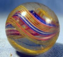 old Double Pontil Vintage Glass Marble - Transparent Swirl RIBBON Core Marble - toy