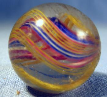 old Double Pontil Vintage Glass Marble - Transparent Swirl RIBBON Core Marble - toy