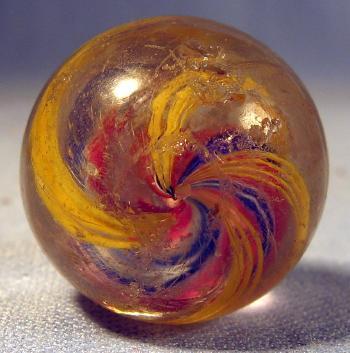 old Double Pontil Vintage Glass Marble - Transparent Swirl RIBBON Core Marble - toy