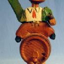 old DRUNK Setting on a wood KEG - Anri Mechanical CORKER - Hand Carved Bottle Stopper - Vintage misc Follk Artr
