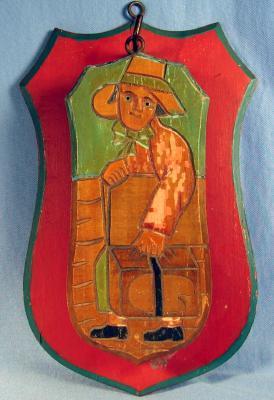 Anri Hand Carved Wood CLOTHING BRUSH with Wall Plaque - Vintage Folk Art