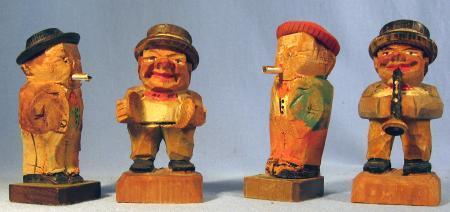 4-piece Anri Hand Carved Wood Miniature MUSIC MAN Group - Vintage Folk Art
