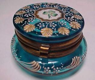 Patch Box Enameled Blue - Victorian - Glass