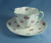 Shelley Porcelain Pottery ROSEBUD Cup and Saucer - Vintage Porcelain