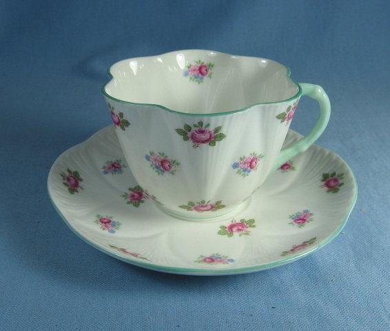 Shelley Porcelain Pottery ROSEBUD Cup and Saucer - Vintage Porcelain