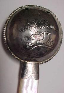 COCK ROBIN Sterling Baby Rattle MOP - Silver