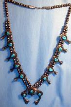 Turquoise SQUASH BLOSSOM Necklace - Antique Ethnographic Silver Jewelry - Native American