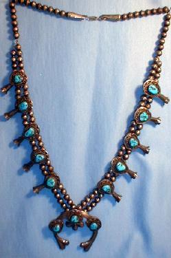 Turquoise SQUASH BLOSSOM Necklace - Antique Ethnographic Silver Jewelry - Native American