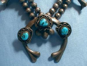 Turquoise SQUASH BLOSSOM Necklace - Antique Ethnographic Silver Jewelry - Native American