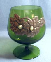 Green Glass Brandy Sniffer with Silver or Pewter Overlay Decoration