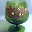 Green Glass Brandy Sniffer with Silver or Pewter Overlay Decoration