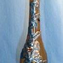 Amber Glass Bud Vase with Silver or Pewter Overlay Decoration