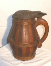 Stayed & Hooped Wooden Tankard - Antique Primitive Barrel Shape