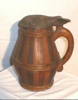 Stayed & Hooped Wooden Tankard - Antique Primitive Barrel Shape